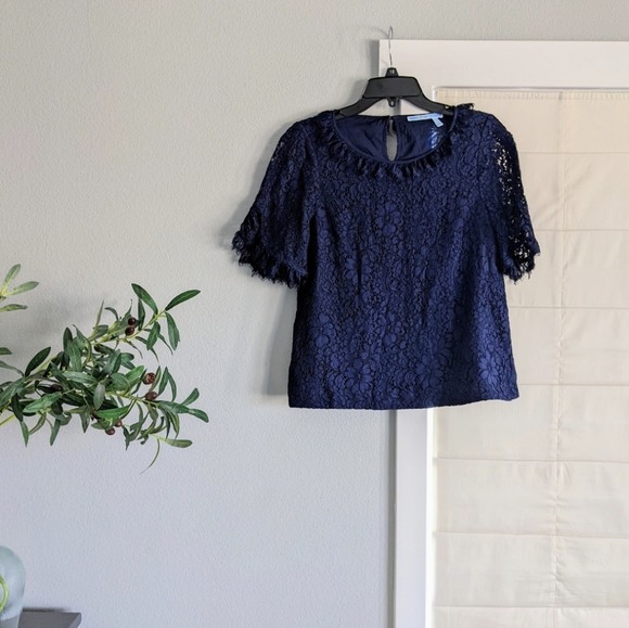 Draper James Navy Lace Ruffle Top - Picture 2 of 11